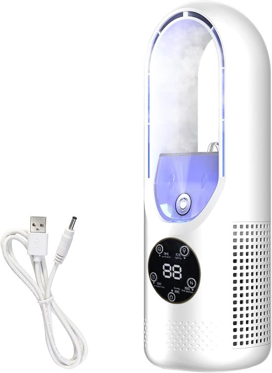 Mini-usb-ventilator Mit Luftbefeuchter – Leiser Tischventilator Mit 6 Windgeschwindigkeiten Und 7-farbiger Led-beleuchtung, Geeignet Für Schlafzimmer Und Büros.