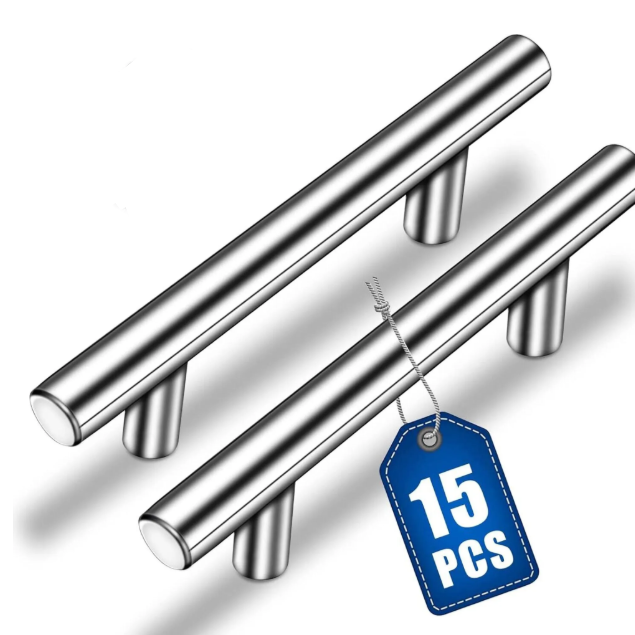 15 Möbelgriffe, Küchengriffe, Silber, Hohlgebürstete Schrankgriffe, Türgriffe Aus Edelstahl, Schrauben, 128 Mm Lochabstand (200 Mm).