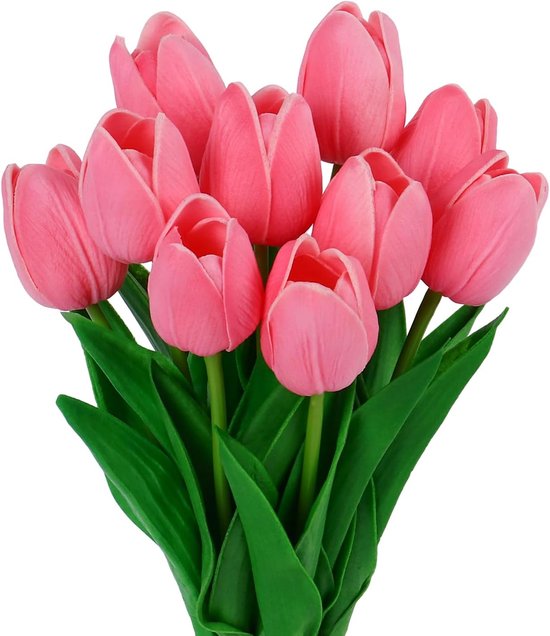 49. Strauß Aus 10 Tiefrosa Künstlichen Tulpen, Realistische Latex- Und Polyurethanblumen, Hochzeit/zuhause/garten.