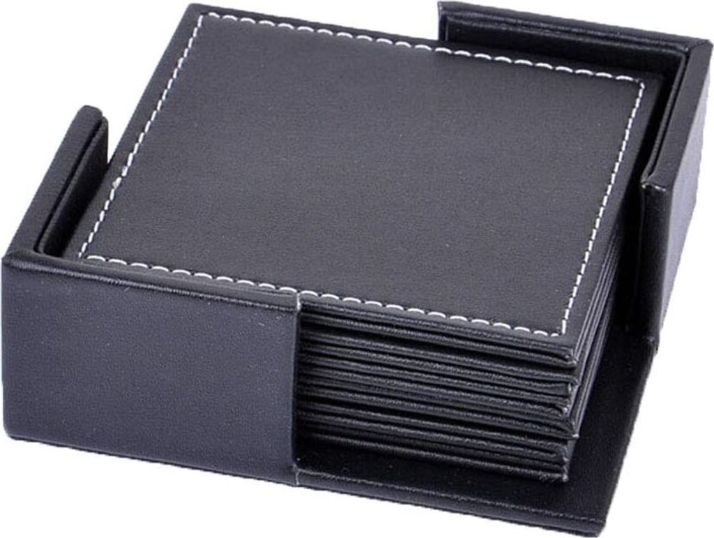Untersetzer Aus Kunstleder, Platzsets Im Vintage-stil, Quadratische Getränkeuntersetzer, 6-teiliges Set, Geeignet Für Getränke, Bars, Kaffee, Tassen Und Gläser - Schwarz.