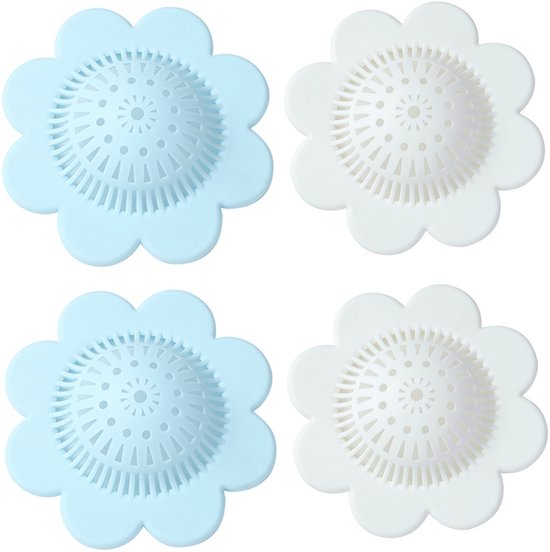 4er-pack Universelle Silikon-abflussfilter Gegen Verstopfungen Für Waschbecken Und Dusche – Blau/weiß