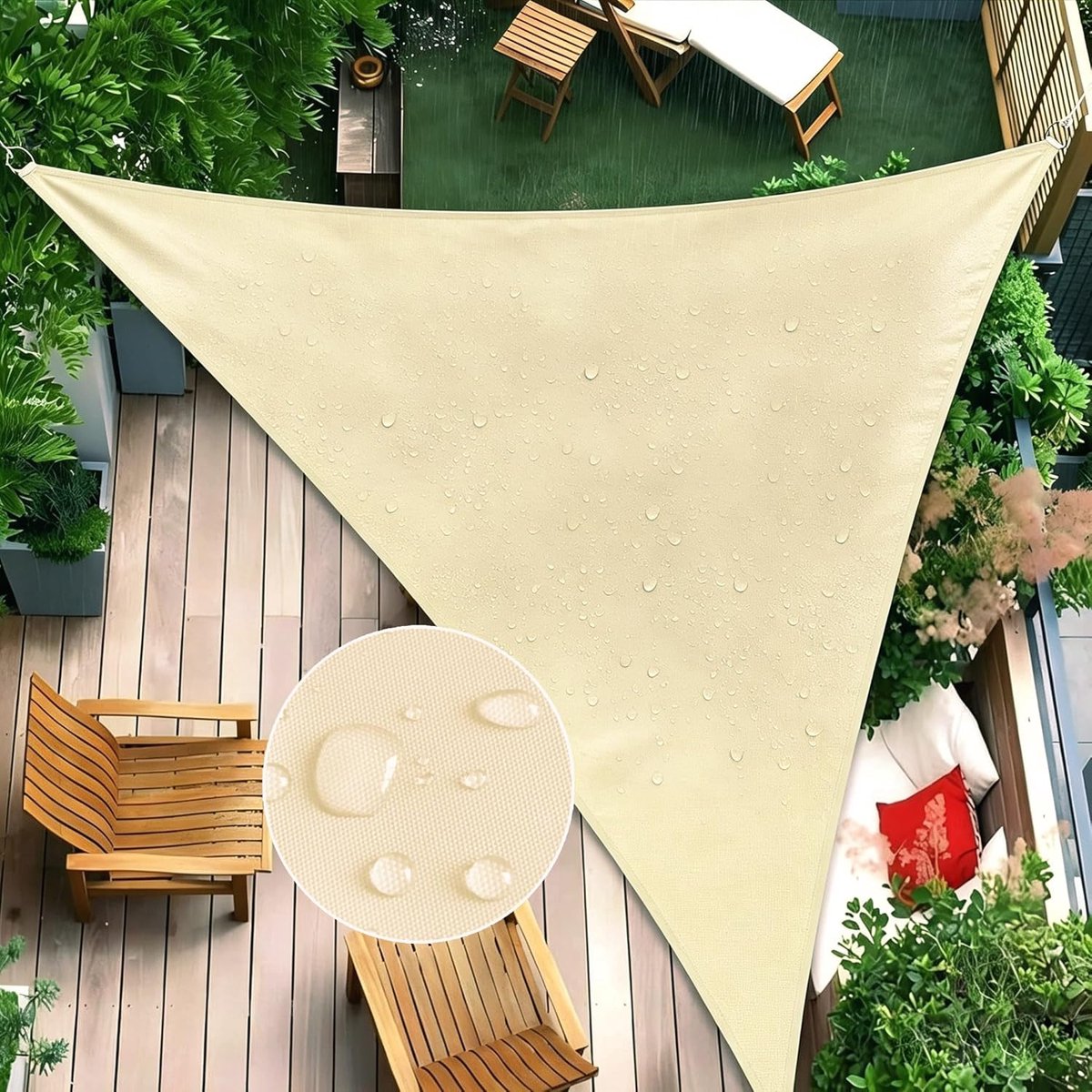 Sonnensegel – Sonnenschutzgewebe – 2 X 2 X 2 M – Dreieckiges Sonnensegel – Schützt Die Terrasse – Strapazierfähiges Schattierungsgewebe – Terrassenüberdachung – Widerstandsfähig – Beige