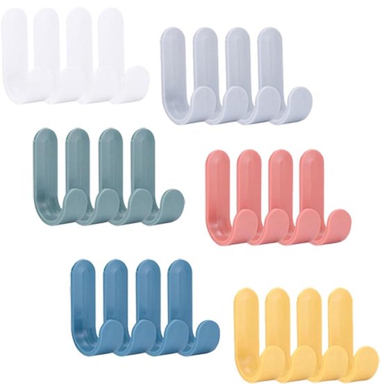 24 Selbstklebende Haken, Haken, Taschenhaken, Kleiderhaken, 6 Farben, 6 X 3,2 Cm, Abs, Küchenhaken, Badezimmerhaken, Klebehaken, Wand