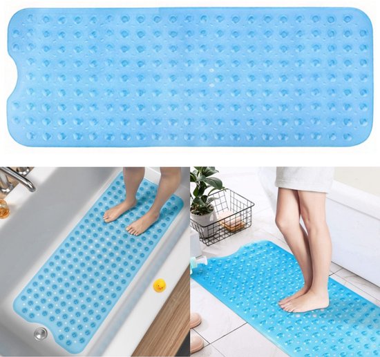 1 Badematte Mit Saugnäpfen, Extra Lang, Rutschfest, Schimmelresistent, Blau, 100 X 40 Cm