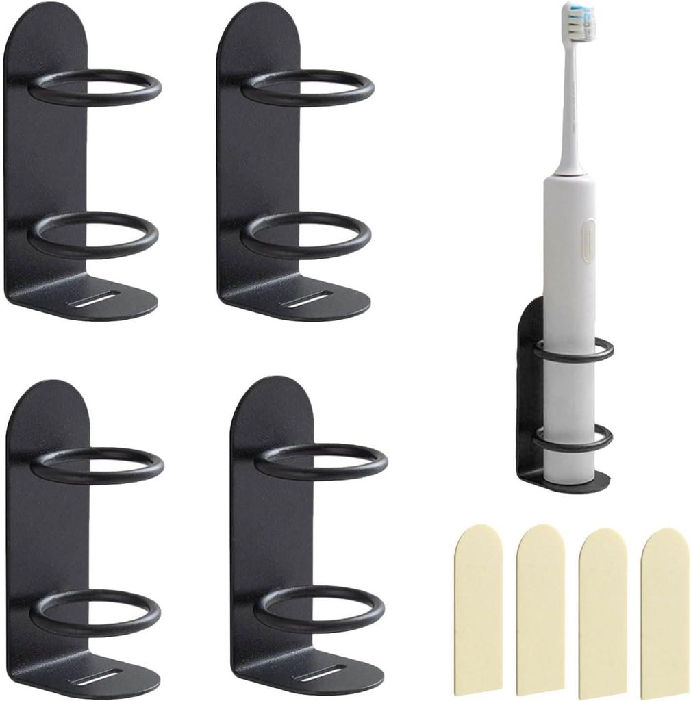 Schwarze, Selbstklebende Wandhalterungen Aus Eisen, 4er-pack, Mit Ablauflöchern, Geeignet Für Elektrorasierer Und Elektrische Zahnbürsten.
