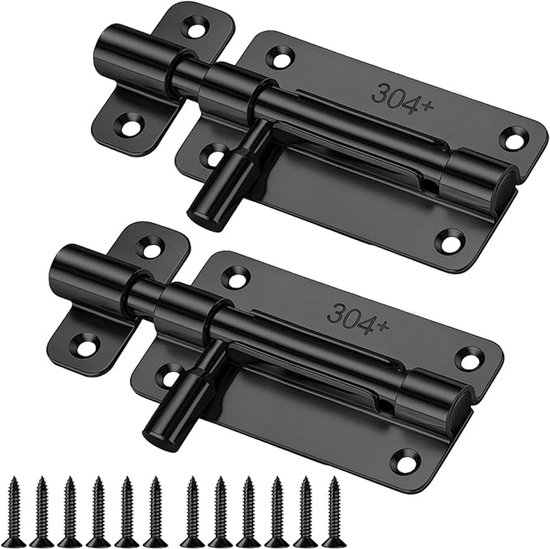 2er-pack Türschlösser Und Sicherheitsbolzen Aus Schwarzem Edelstahl Mit Schrauben – Bad & Garten