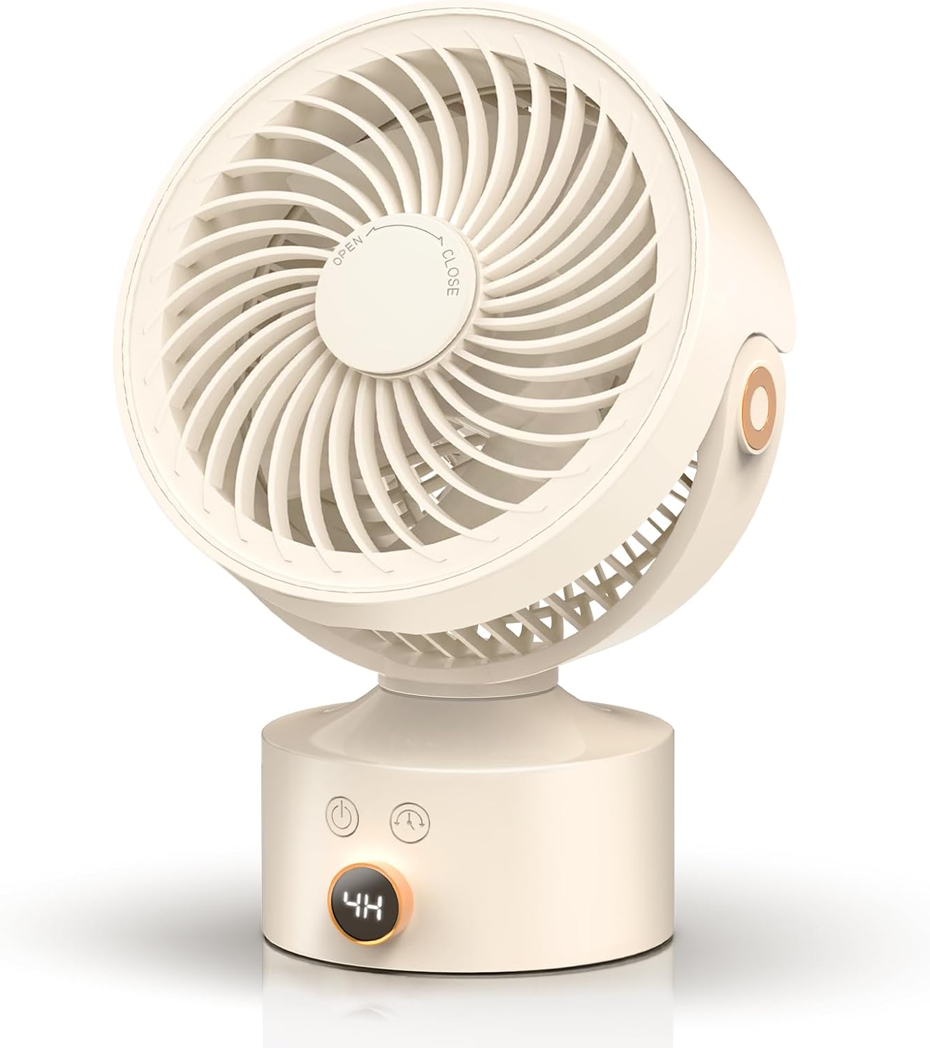 Oszillierender Tischventilator (23 Cm) – Leiser Luftumwälzer – 3 Geschwindigkeitsstufen – 4-stunden-timer – Wiederaufladbar – Geeignet Für Schlafzimmer, Büro Und Studentenzimmer – Beige