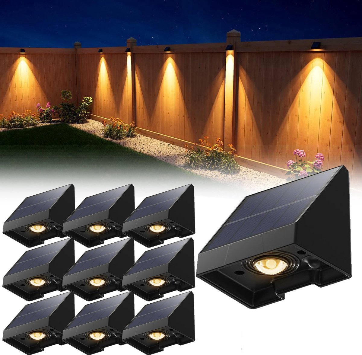 10er-pack Dekorative Solarleuchten Für Zäune – Wasserdichte, Solarbetriebene Led-außenbeleuchtung Mit Warmweißem Licht – Für Wand, Terrasse, Garten