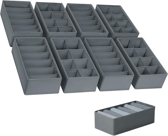 8-teiliges Aufbewahrungsbox-set Für Unterwäsche – Schubladenorganizer – Kleiderorganizer – Faltbarer Kleiderschrank-organizer, Geeignet Für Socken Und Unterwäsche (grau)