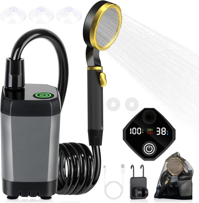 Campingdusche, Tragbare Dusche Mit Intelligenter Digitalanzeige Und Led-lichtshow, Duschkopf
