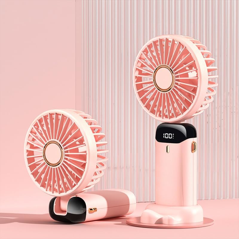 Faltbarer Mini-ventilator Mit Digitaler Anzeige Und Ladestation – Pink