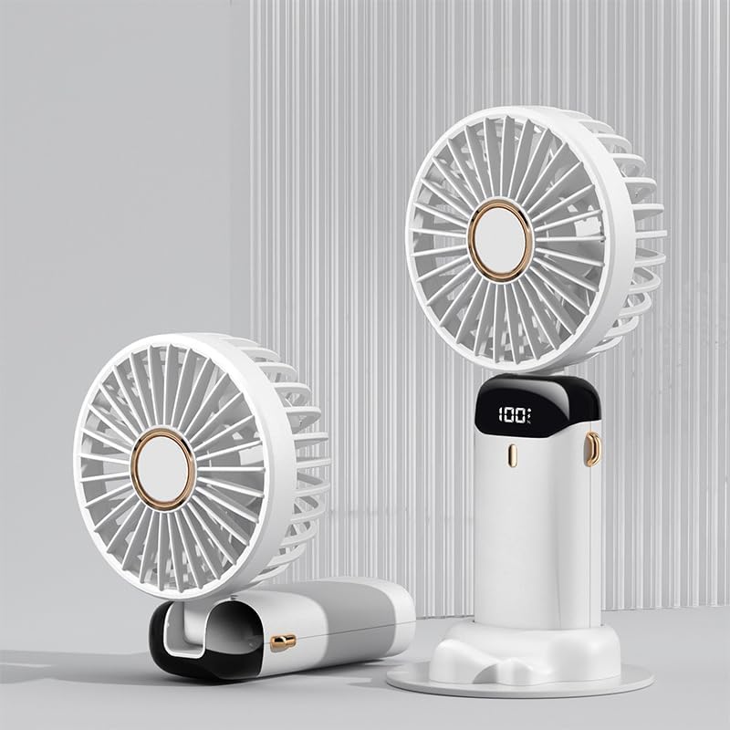 Faltbarer Mini-ventilator Mit Digitaler Anzeige Und Ladestation – Weiß