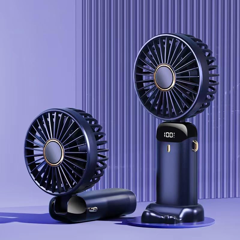 Faltbarer Mini-ventilator Mit Digitaler Anzeige Und Ladestation – Königsblau