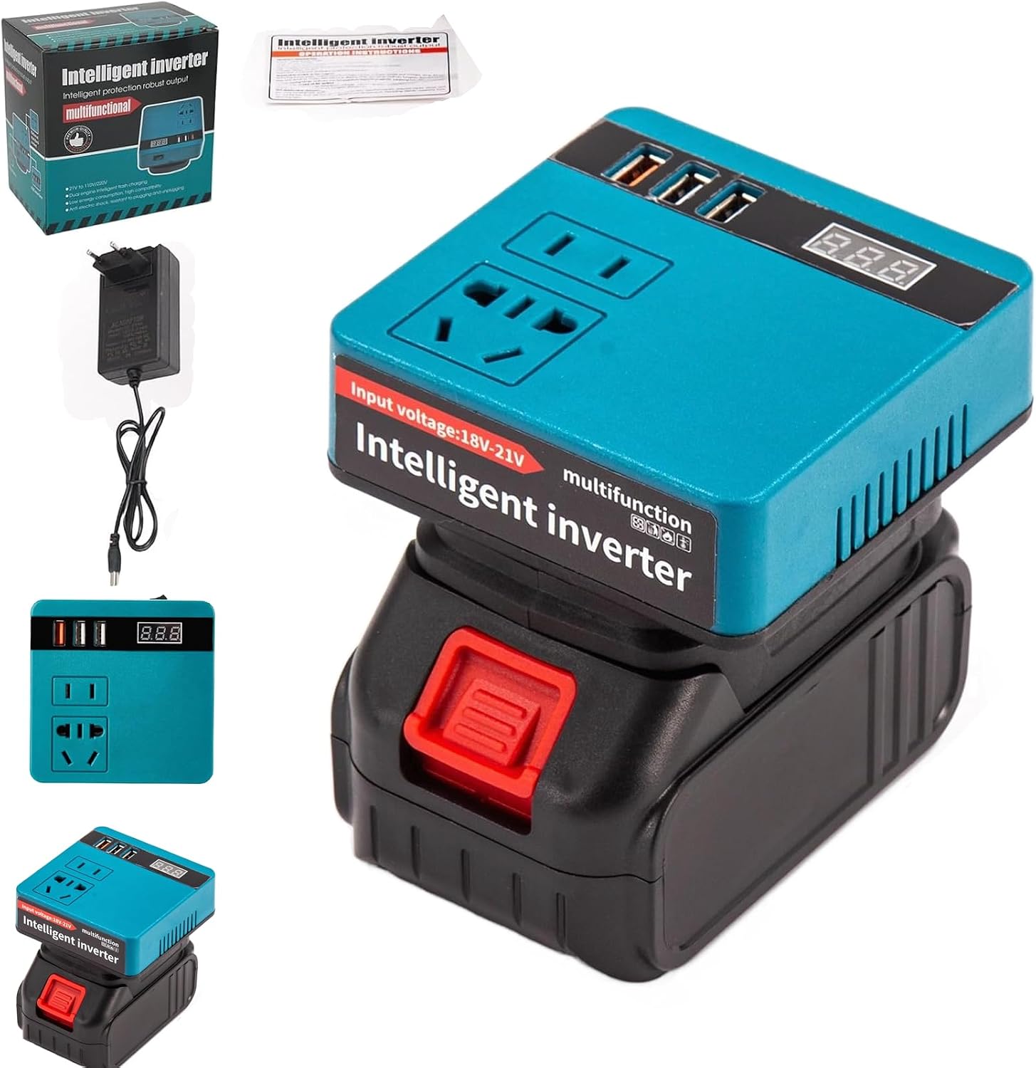 Intelligenter Wechselrichter Mit Lithium-batterie, Tragbarer Multifunktions-wechselrichter (21 V Bis 220 V Ac), Wechselrichter Mit Spannungsanzeige, 21 V Bis 220 V Dc-batteriewechselrichter