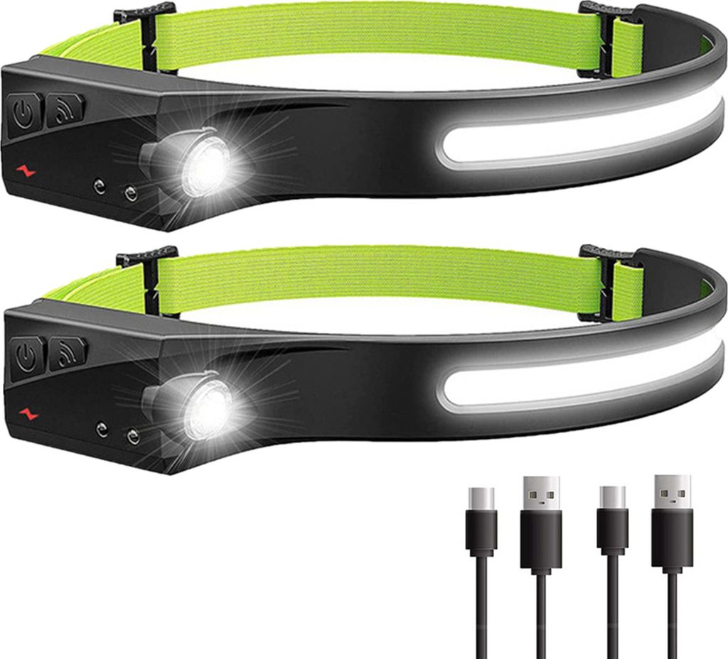 Zwei Led-scheinwerfer Mit Sensoren, Usb-aufladbar, Ipx4 Wasserdicht, Grün.