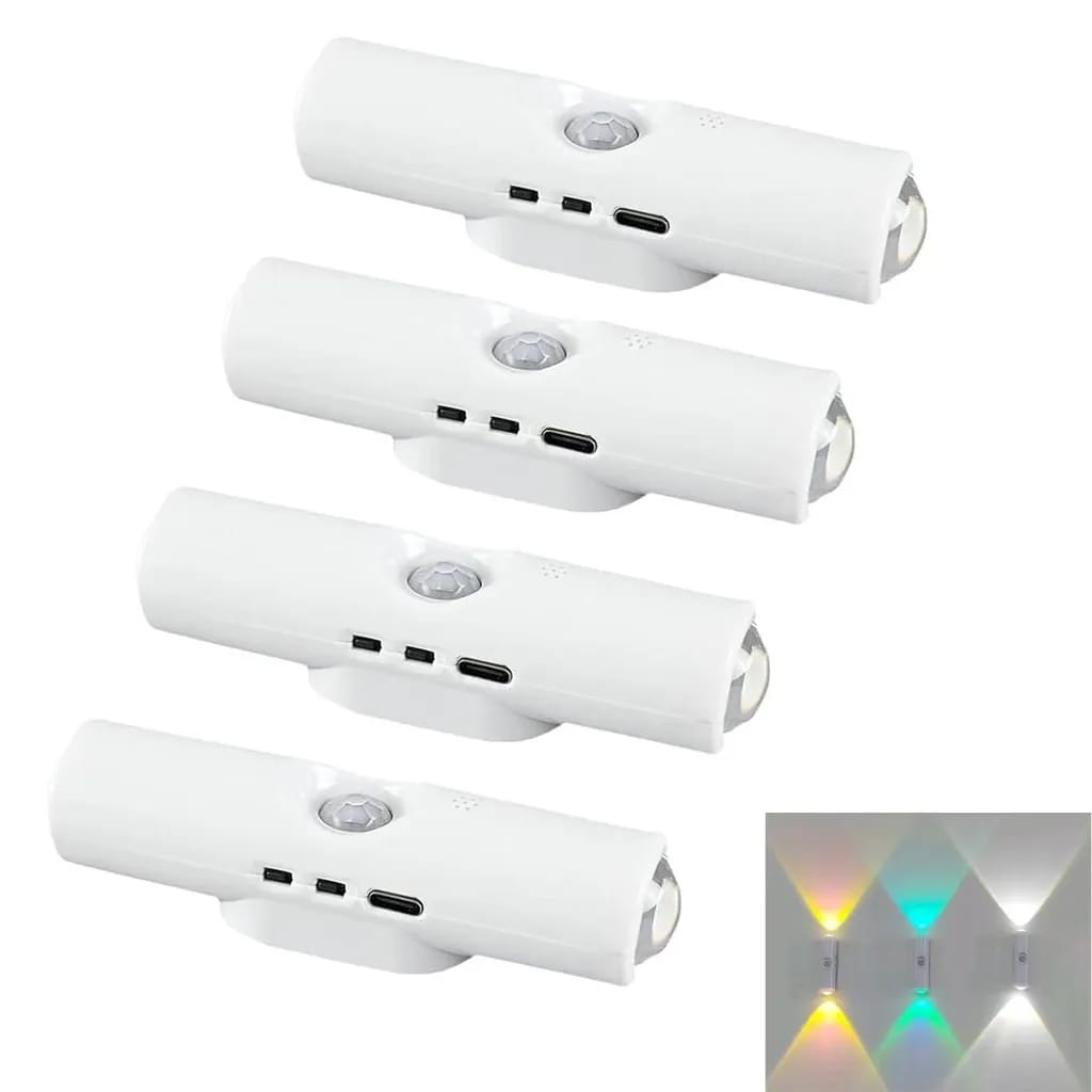 Ein Set Aus 4 Intelligenten Led-ambienteleuchten Mit Bewegungssensoren, Drahtloser Led-wandbeleuchtung, Magnetischer Montage, Wiederaufladbarkeit Und Farbverläufen.