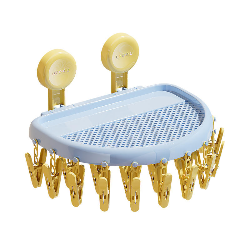 Kleiderständer Mit 24 Klammern, Faltbarem Kleiderbügel Und Um 360° Drehbaren Haken Zum Trocknen Von Socken, Babykleidung, Handtüchern Und Handschuhen (hellblau).