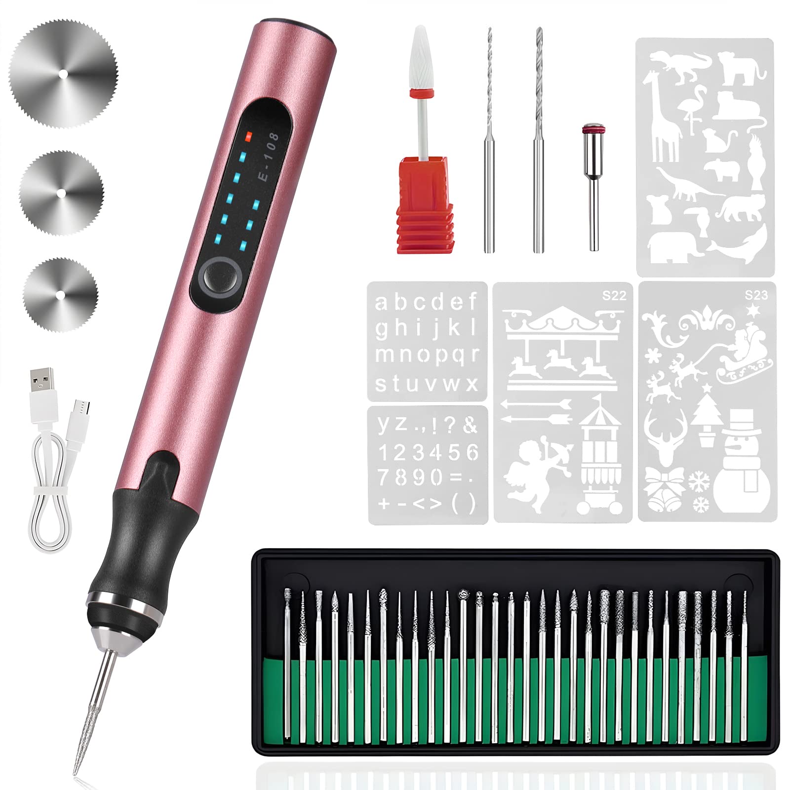 Elektrischer Gravierstift Mit 37 Bits, Kabellose, Per Usb Aufladbare Graviermaschine, Tragbarer Diy-rotationsgravierer Für Schmuck, Holz, Glas Und Stein