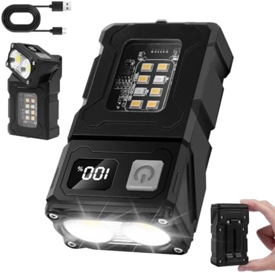 Wiederaufladbare Led-taschenlampe, 1200 Mah, 180° Drehbar, Magnetisch, 7 Leuchtmodi, Usb-c-schnellladefunktion, Lcd-display, Ip45 Wasserdicht, Kompakte Arbeitsleuchte