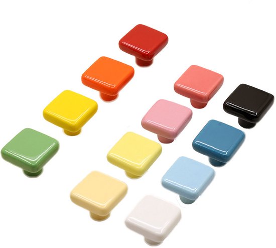 12-farbiges Set Aus 32 Mm Großen Quadratischen Keramikgriffen Für Schrank- Und Kleiderschrankschubladen