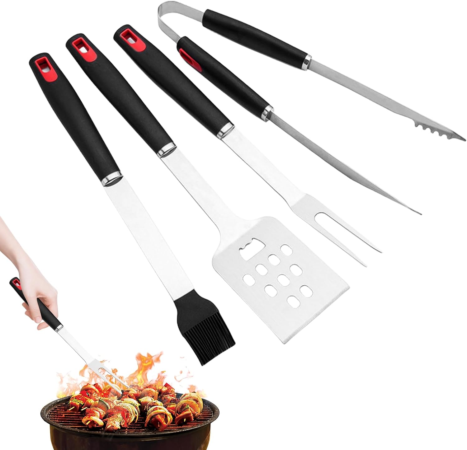 Grillset Hitzebeständiges Edelstahlzubehör – Grillset Mit Pfannenwender – Grillen – Gartenarbeit – Camping – Picknick – Kochen