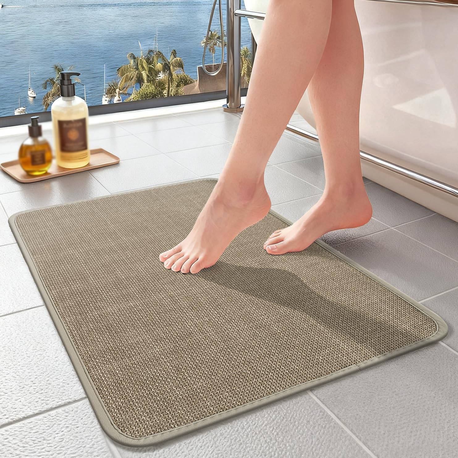 Rutschfeste Badematte, Weich Und Schnelltrocknend, Kurzflorige Badematte Für Bad, Dusche Und Schlafzimmer (khaki, 40 X 60 Cm)