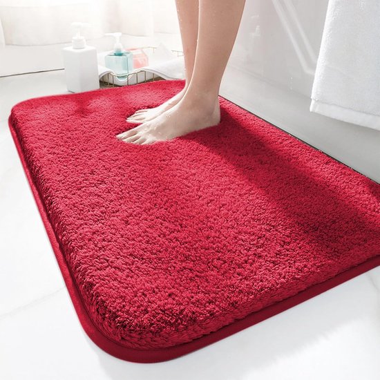 Badematte, 60 X 90 Cm, Rutschfeste Mikrofaser, Weich Und Saugfähig, Rot