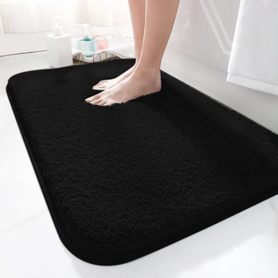 Badematte, 50 X 80 Cm, Rutschfest, Weich, Saugfähig, Mikrofasermaterial, Geeignet Für Den Gebrauch Im Badezimmer, Maschinenwaschbar, Schwarz.