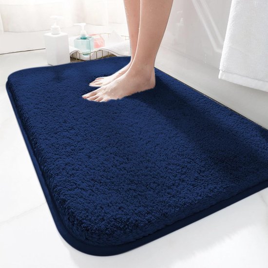 Rechteckige Badematte, 60 X 90 Cm, Marineblau, Rutschfest, Weich, Saugfähig, Mikrofasermaterial, Geeignet Für Den Gebrauch Im Badezimmer.