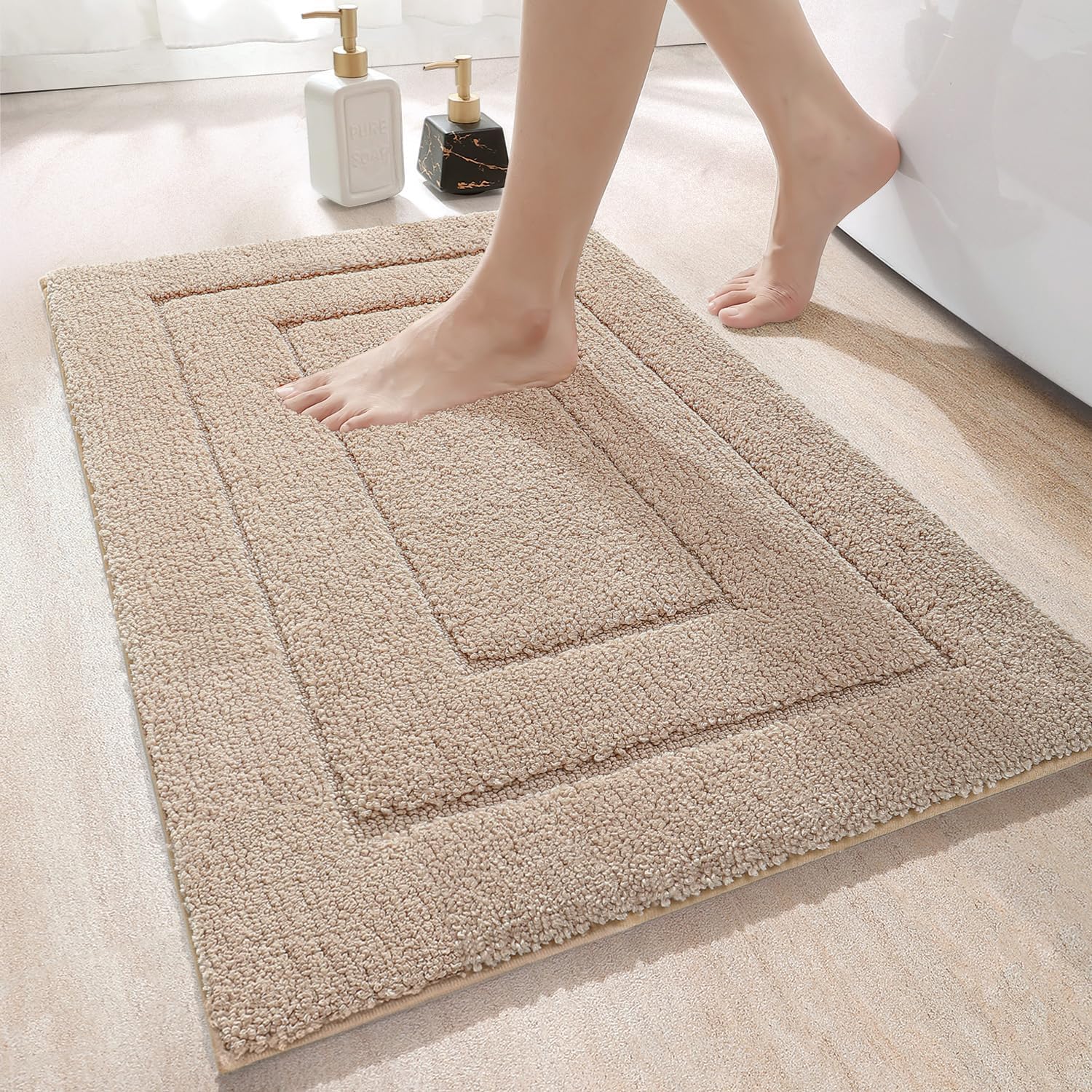 Rutschfeste Badematte, 40 X 60 Cm, Super Saugfähig, Ultraweich Und Komfortabel, Aus Mikrofaser, Maschinenwaschbar, Beige