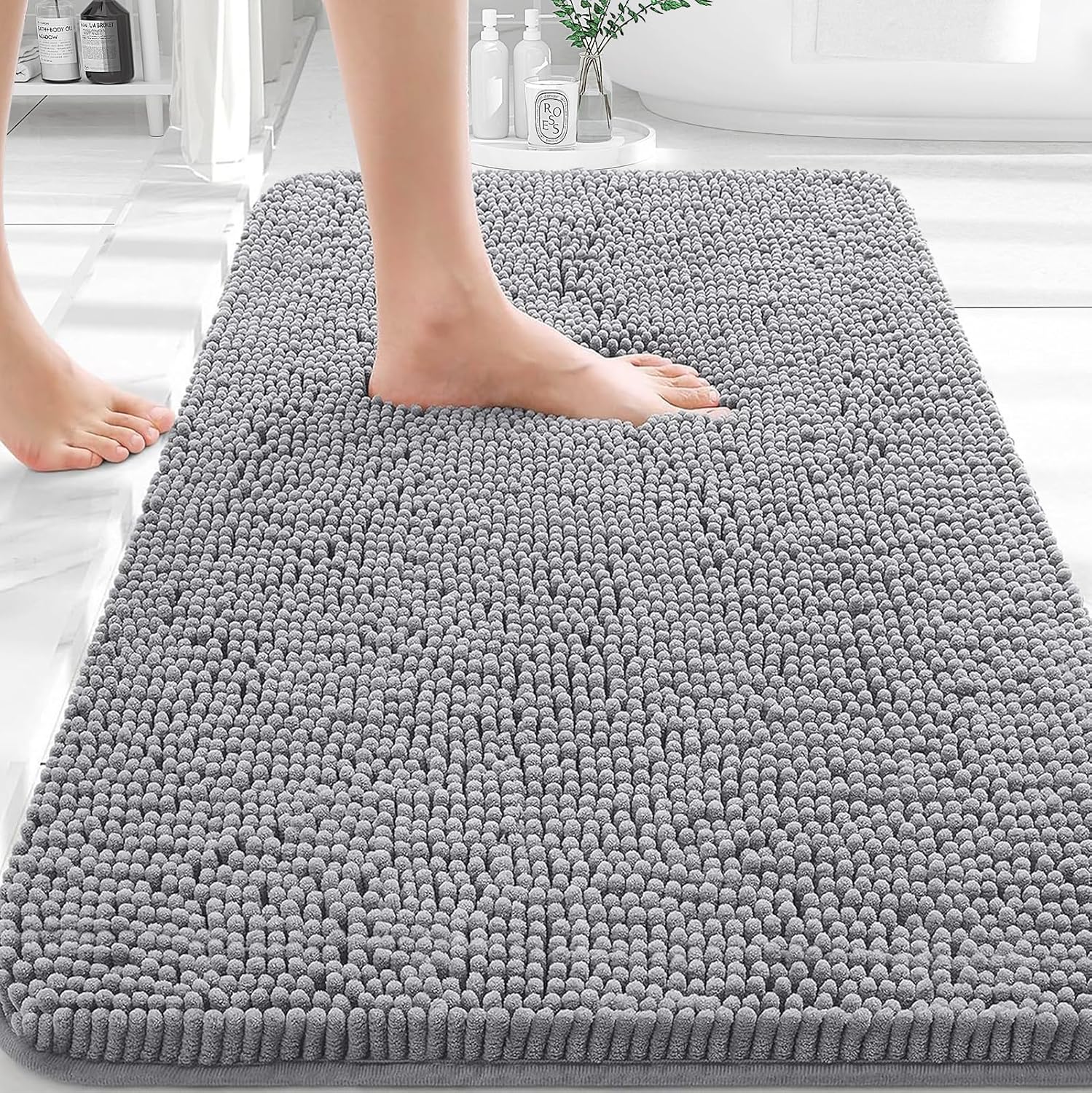 Badematte 80 X 50 Cm – Ultraweiche, Saugfähige Chenille-badematte – Gummirückseite – Schnelltrocknend – Maschinenwaschbar – 80 X 50 Cm