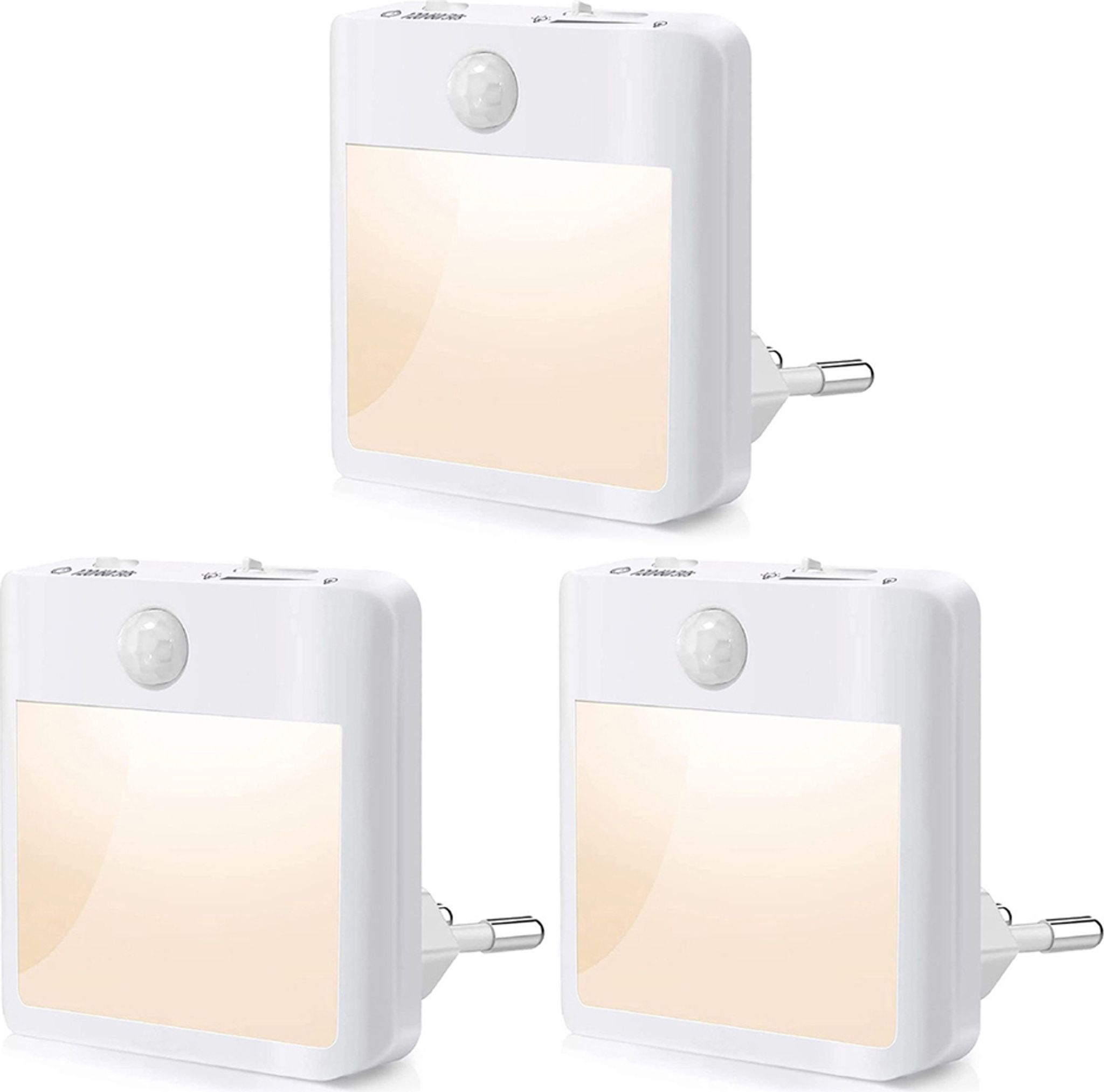 Drei Dimmbare Led-nachtlichter Mit Warmweißem Licht, Bewegungsmelder Und Lichtsensor, Geeignet Für Treppenhäuser, Schlafzimmer Und Flure.