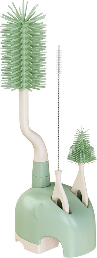 Silikon-babyflaschenbürsten-set Mit Ständer (grün), 360° Drehbares Reinigungsbürsten-set Mit Langem Griff.