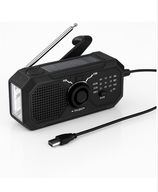 Kurbelbares Solar-notfallradio, Modell 2025, Notfallset Mit Powerbank, Taschenlampe Und Batteriebetrieb, Schwarz