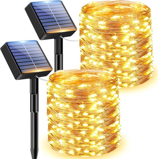 2er-pack Solar-lichterkette Für Den Außenbereich, 12 M Lange Lichterkette Mit 100 Leds, Warmweiß