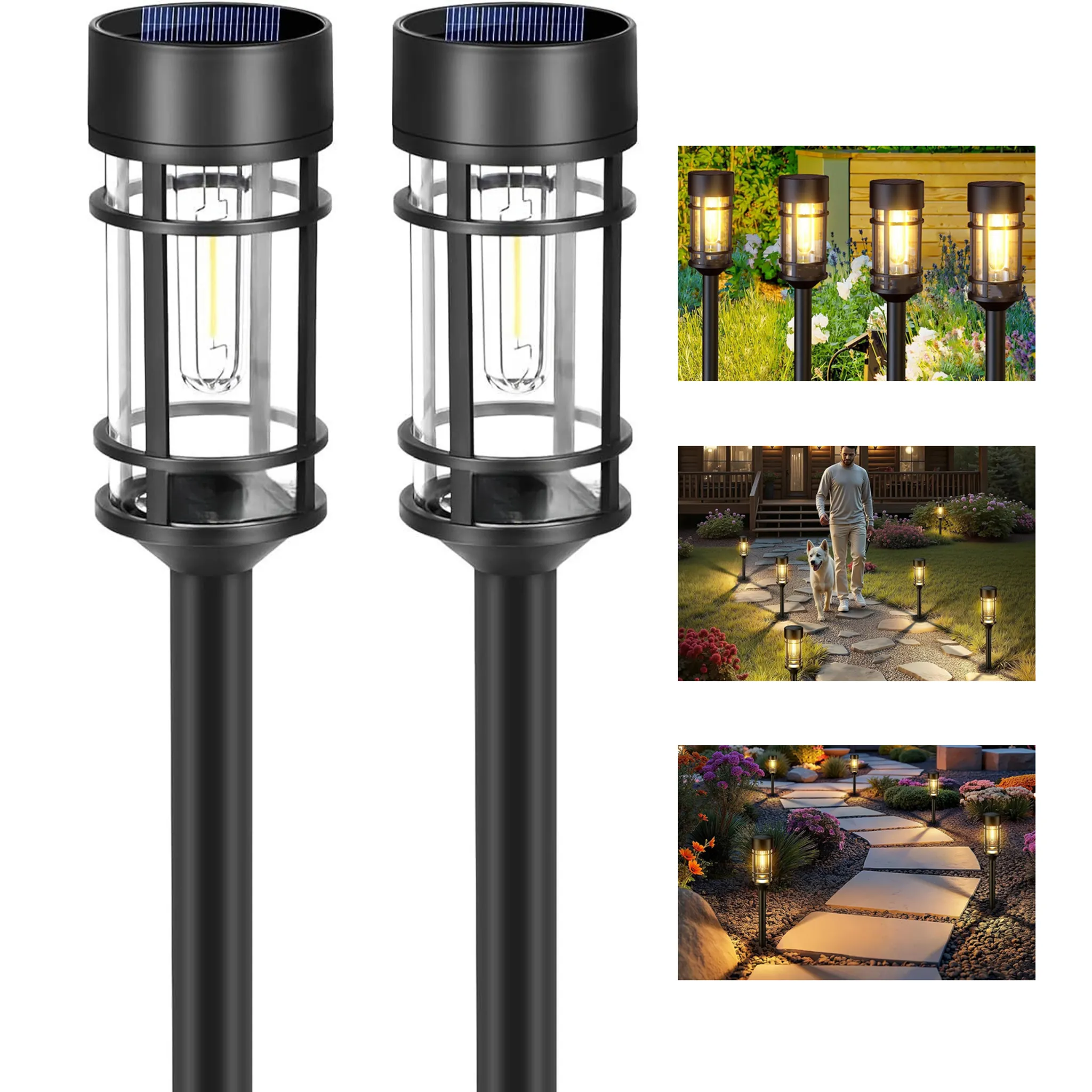 2-teiliges Solar-gartenleuchten-set, Außenbeleuchtung, Led-bodenleuchte Für Hof Und Garten, Geeignet Für Rasenflächen, Terrassen Und Patios – Warmes Licht