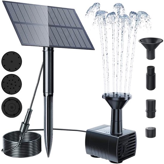 Solarbetriebener Springbrunnen – 8 Zubehörteile – Vogeltränke, 160 Liter/stunde – 13,8 X 8,2 Cm – Schwarz