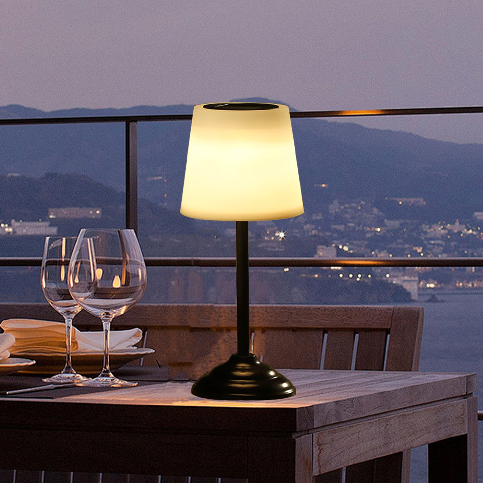 Solarbetriebene, Wiederaufladbare Tischleuchte Für Den Außenbereich, Für Terrassen, Gärten Und Tische, Wasserdicht Nach Ip65, Automatischer Lichtsensor, Sockel Aus Kunststoff Und Metall.