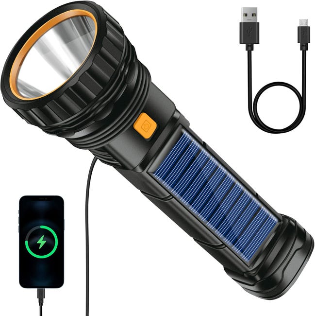 Wasserdichte Solar-led-taschenlampe – Usb-aufladbar + 1200-mah-powerbank – Camping