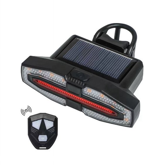 Solarbetriebenes Fahrradrücklicht Mit Blinkern, Kabelloser Fernbedienung, Usb-/solaraufladung, 5 Beleuchtungsmodi, Ipx5, Schwarz