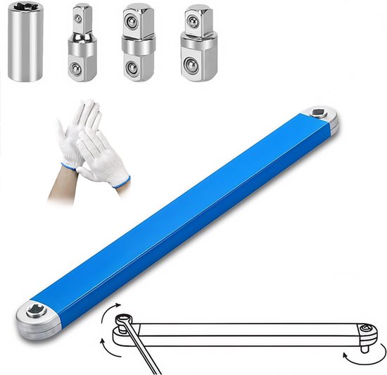Offene Ratschenverlängerung Mit 1/2-zoll-, 1/4-zoll- Und 3/8-zoll-vierkant-steckschlüsseladapter, Ratschenschlüssel Für Enge Platzverhältnisse + 1 Paar Handschuhe