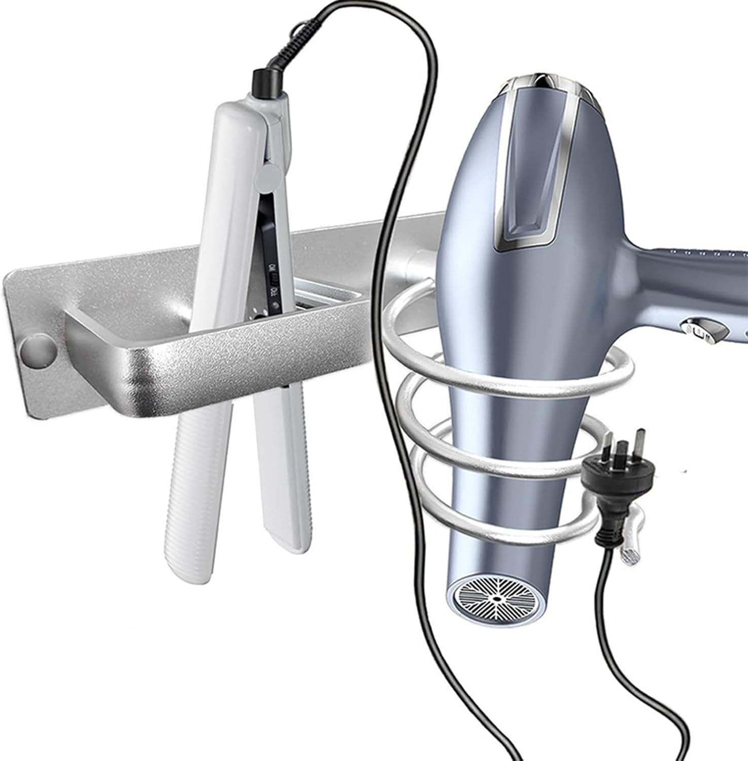 Haartrocknerhalter, Aufbewahrungsgestell Aus Aluminium Für Haarstylinggeräte, Wandhalterung Für Lockenstäbe, Geeignet Für Badezimmer Und Hotels, Silberfarben.