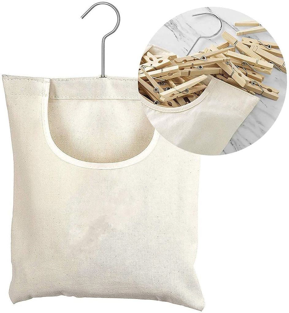 Zwei Tragbare Wäscheklammerbeutel In Khaki, Praktisch, Platzsparend, Zum Aufbewahren Von Wäscheklammern Aufhängbar, Waschbar, Geeignet Für Schlafzimmer Und Badezimmer.
