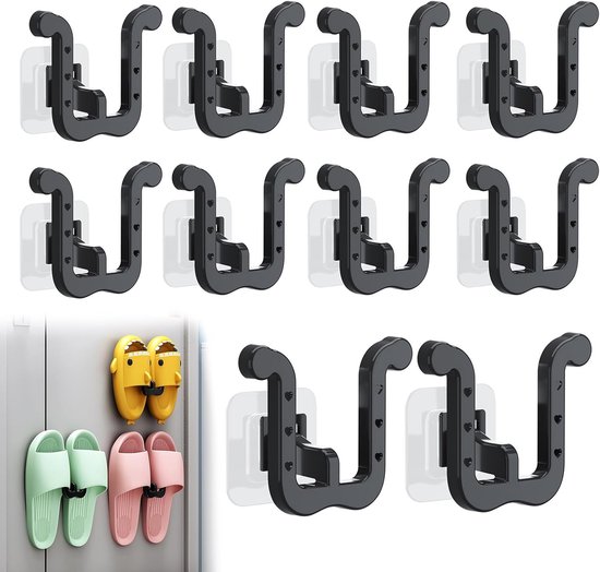 10-teiliges, Wandmontiertes Pantoffel- Und Schuhregal-set (ohne Bohren) – Schwarz