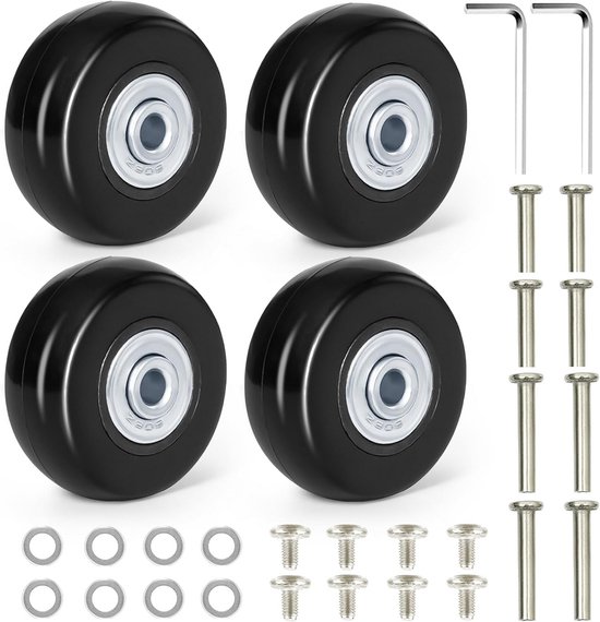 4-teiliges Set Ersatzrollen Für Gepäck, 50 X 18 Mm, Montagezubehör, Lenkrollen, Koffer, Schwarz