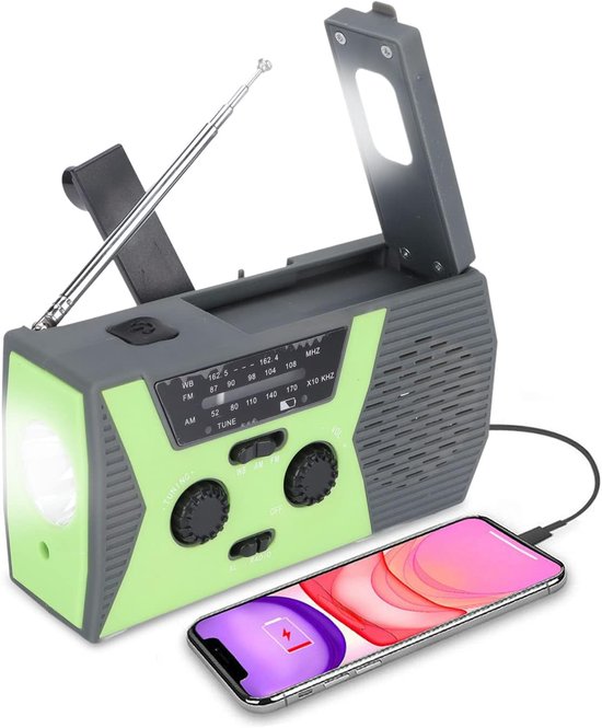 Notfallradio Mit Wetterwarnung, Usb-aufladbar, Solar-handkurbelradio Mit Am/fm/kurzwellenempfang Und Noaa-funktion, Inklusive Leselampe Und Sos-funktion, Grün