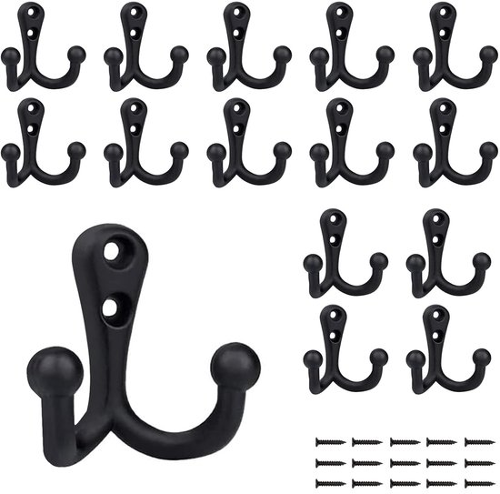 Haken – Set Mit 15 Haken Inkl. Schrauben – Garderobenhaken – Hängehaken – Schwarze Haken – Metallhaken Für Die Wand – Kleiderhaken – Schlüsselhaken – Handtuchhaken