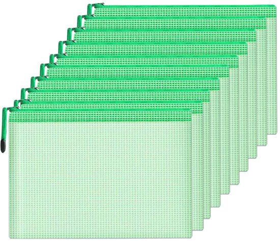 10-teiliges Set Transparenter Netzbeutel Mit Reißverschluss, Wasserdicht, Transparent – Geeignet Für Die Tägliche Aufbewahrung Im Haushalt Und Die Büroorganisation Von Dokumenten – Grün