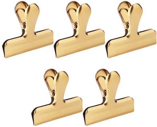 5-teiliges Set Goldener Metallclips Mit Stabilem Scharnierverschluss Für Lebensmittelbeutel In Der Küche Und Dokumente Im Büro – Gold