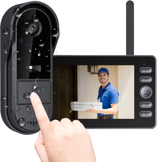 Video-türklingelkamera Mit 4,3-zoll-bildschirm, Kabelloser Video-gegensprechanlage Für Den Innenbereich, Nachtsicht, Gegensprechfunktion, Keine App Oder Wlan Erforderlich